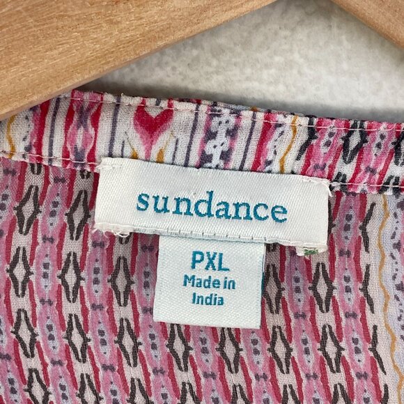 Sundance Womens Petite XL Blouse Gemini Top Berry Pink Button Down Sheer Shirt - Picture 5 of 11